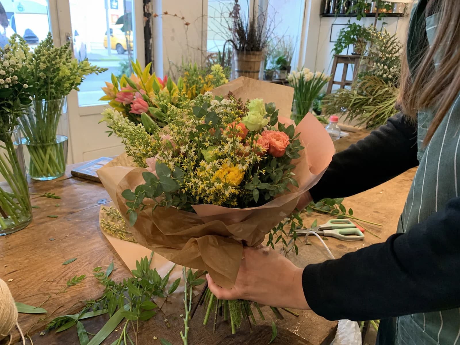 Bouquet in a florist’s workshop