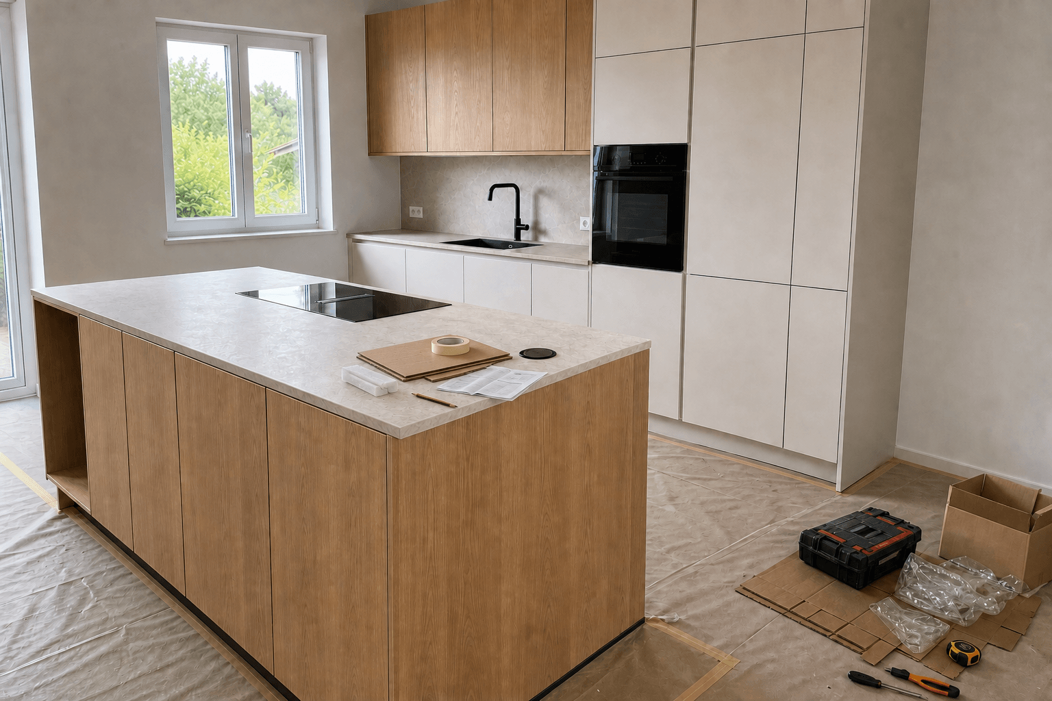 Detail view of the same new showroom kitchen