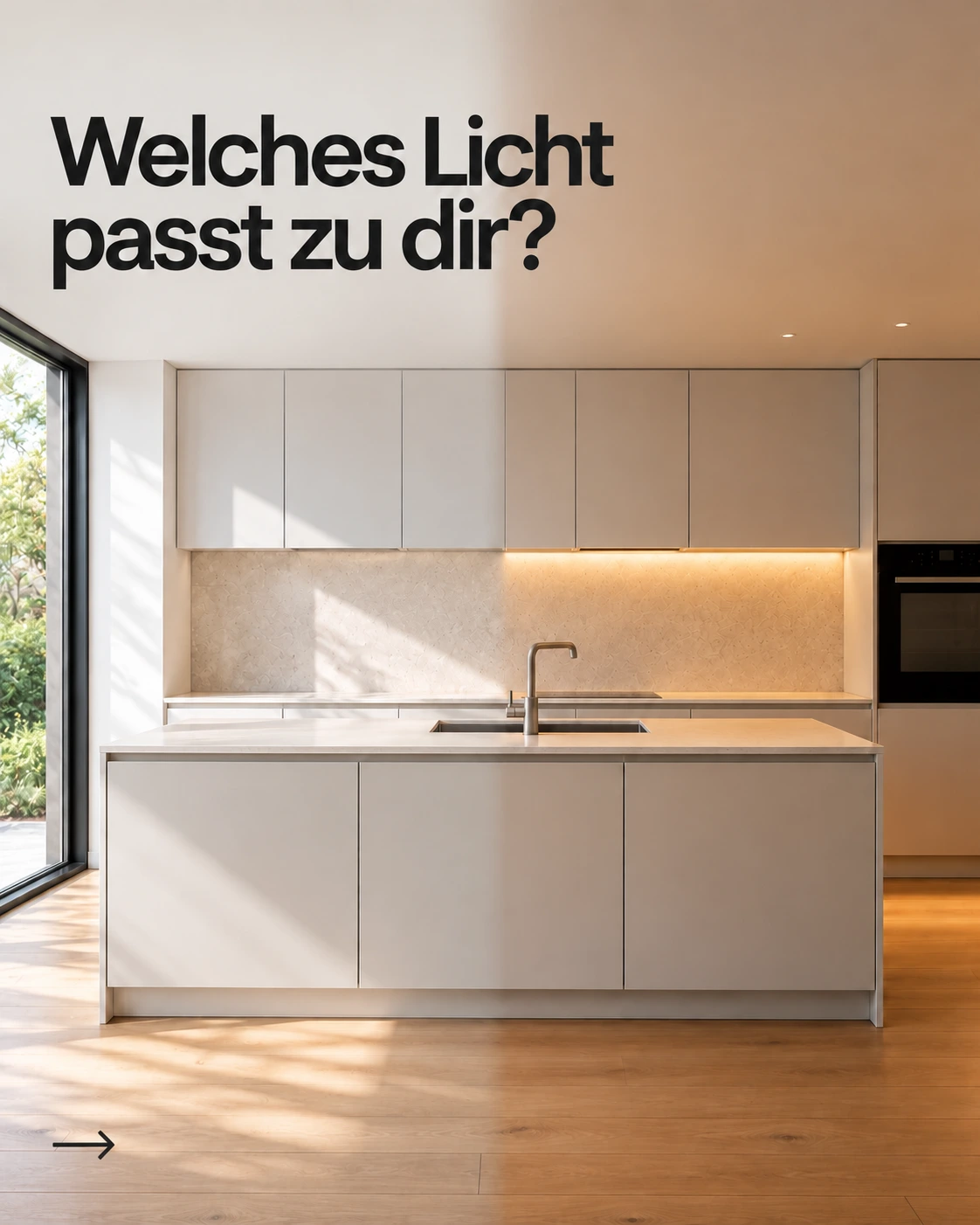 Minimalist lighting-story cover asking which light suits you, shown in German.