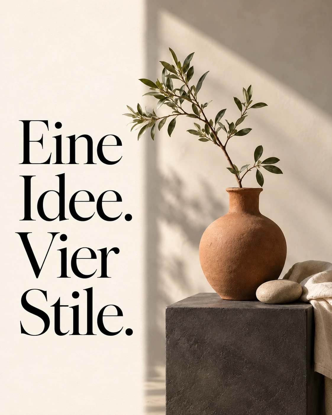 Elegant style with a large serif headline beside a narrow photograph.
